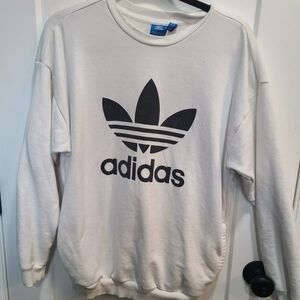 Adidas White Crewneck Sweater with Iconic Trefoil Logo